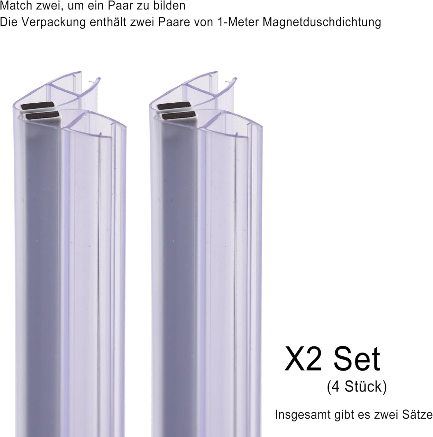 KOOBON Magneetafdichting, set van 2 (4 stuks), lengte 100 cm, glasdikte 6 mm, 7 mm, 8 mm, magneetdoucheafdichting voor douchedeuren, doucheafdichting, magnetische reserveafdichting, magnetisch, voor