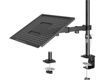 REDBAT-monitorarm met geventileerde laptoplade, volledig verstelbaar voor 13-32 inch LCD LED-schermen en notebooks tot 16 inch, met 2 montageopties, kantelen, zwenken en roteren