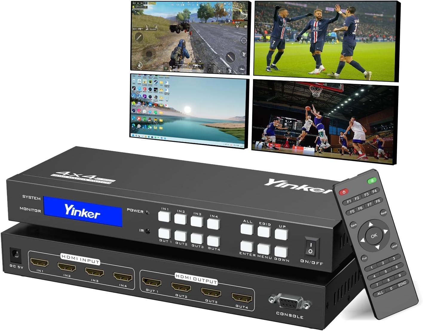 4K HDMI matrix switch 4x4 4K @30Hz HDMI matrix switch splitter 4 in 4 Out met achtergrondverlichting knop ondersteunt HDCP EDID management RS232 besturing