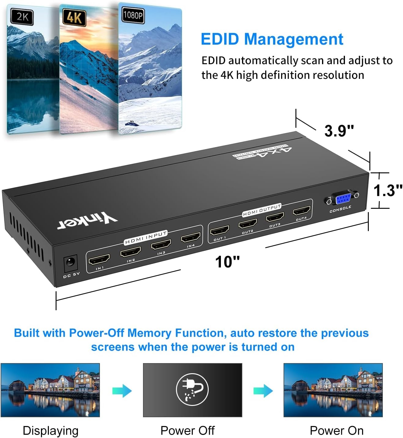 4K HDMI matrix switch 4x4 4K @30Hz HDMI matrix switch splitter 4 in 4 Out met achtergrondverlichting knop ondersteunt HDCP EDID management RS232 besturing