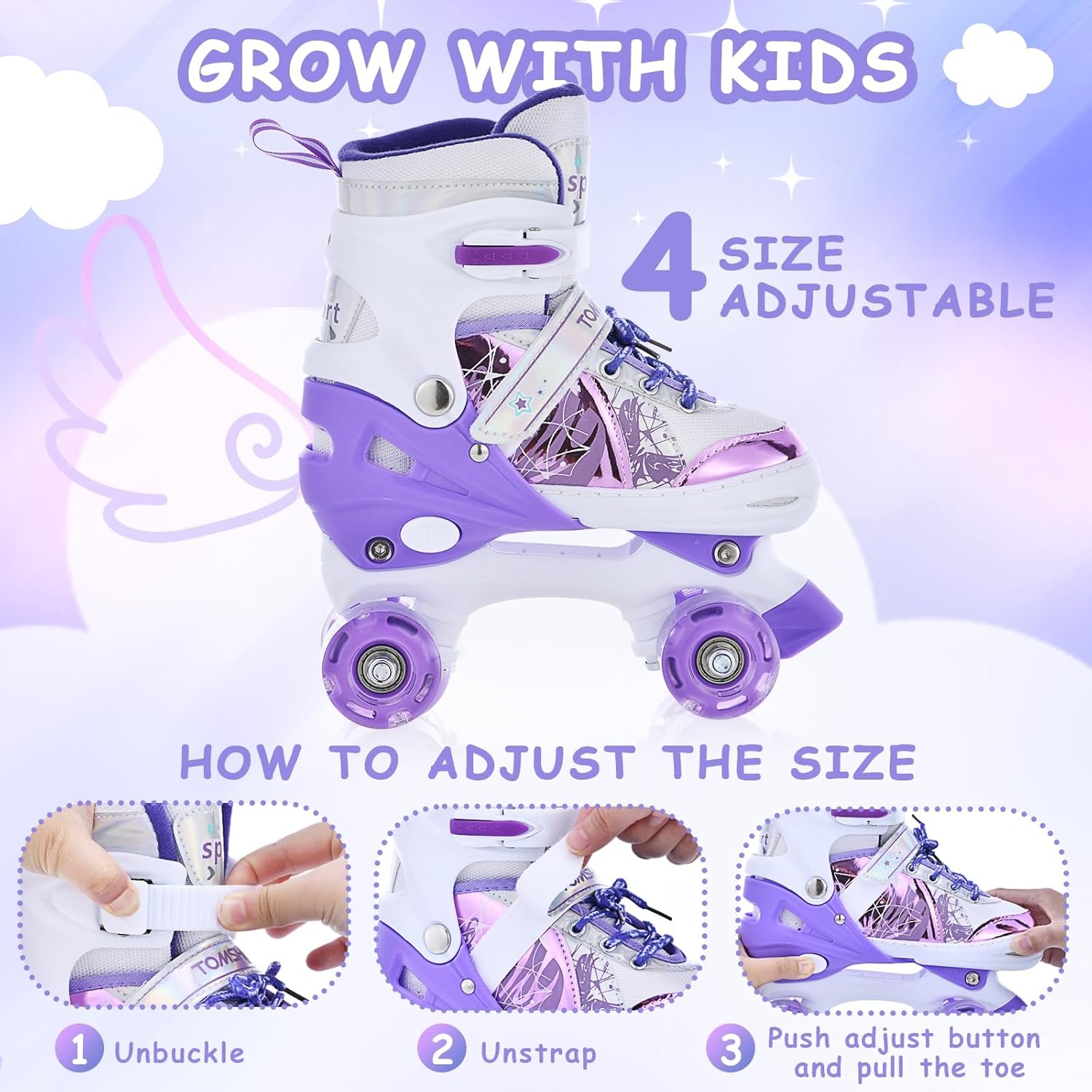 TOMSHOO Kinder rolschaatsen met LED wielen - Maat S (28-31 EU)