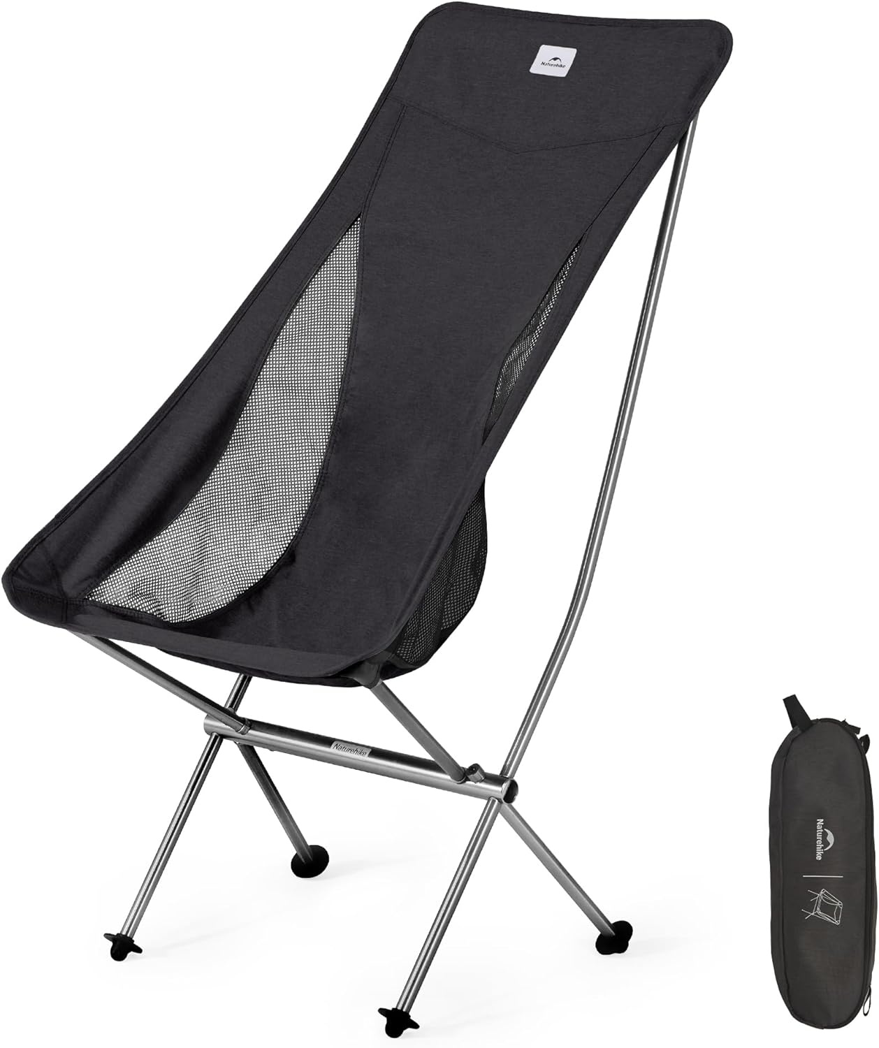 Campingstoel Opvouwbaar Ultralicht Zwart L | 150 kg draagvermogen | 600D Oxford Ademend Mesh | voor Kamperen Wandelen Vissen