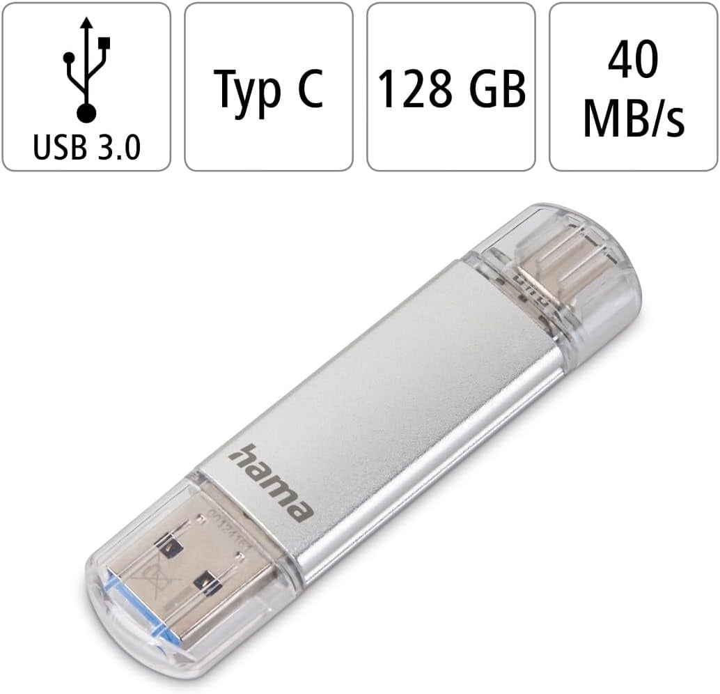 Hama USB-geheugenstick met USB 3.0 & USB 3.1-Type-C Single 128 GB zilver - Maat 128 GB