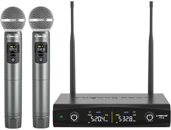 Phenyx Pro Microfoon Draadloos microfoonsysteem met koffer, draadloze handmicrofoonset voor zang, karaoke, kerk, 2 x 30 UHF instelbare frequenties, 200 ft bereik (PTU-52)