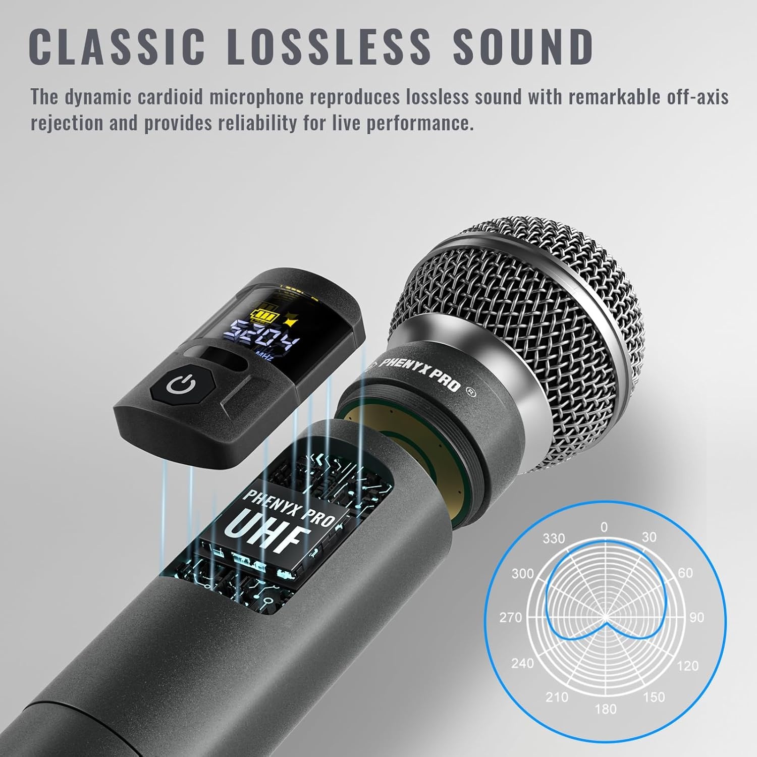 Phenyx Pro Microfoon Draadloos microfoonsysteem met koffer, draadloze handmicrofoonset voor zang, karaoke, kerk, 2 x 30 UHF instelbare frequenties, 200 ft bereik (PTU-52)