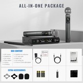 Phenyx Pro Microfoon Draadloos microfoonsysteem met koffer, draadloze handmicrofoonset voor zang, karaoke, kerk, 2 x 30 UHF instelbare frequenties, 200 ft bereik (PTU-52)