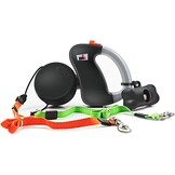 dubbele riem voor honden, intrekbaar dubbele hondenriem voor 2 honden, uittrekbaar tot 3 m, 22,7 kg, 15 stuks hondenafvalzakken