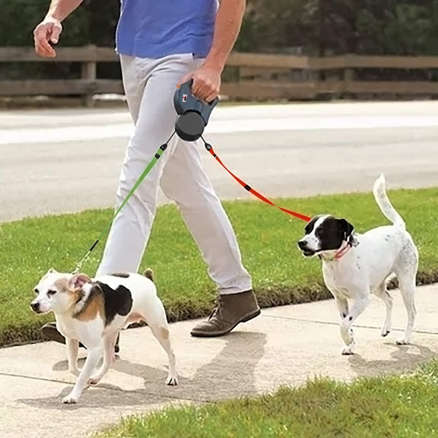 dubbele riem voor honden, intrekbaar dubbele hondenriem voor 2 honden, uittrekbaar tot 3 m, 22,7 kg, 15 stuks hondenafvalzakken