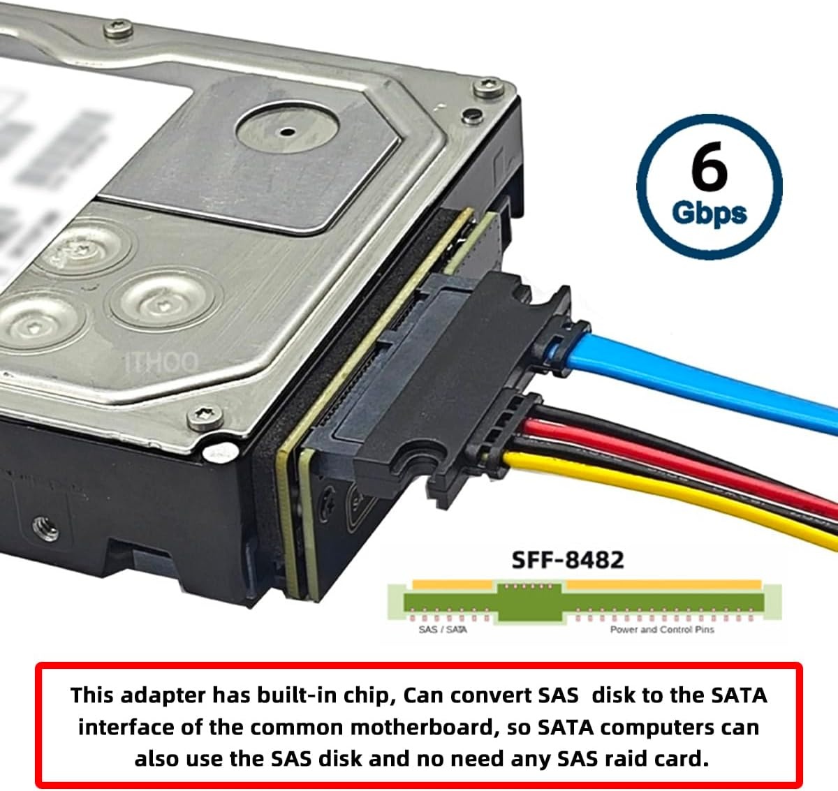 CY SFF-8482 SAS 29-pins naar 7+15 22-pins SATA-hardeschijf-RAID-adapter met SAS-controllerchipset en voedingspoort