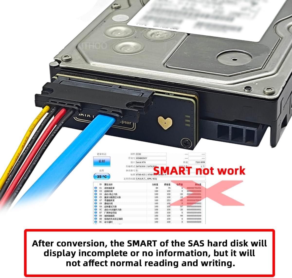 CY SFF-8482 SAS 29-pins naar 7+15 22-pins SATA-hardeschijf-RAID-adapter met SAS-controllerchipset en voedingspoort