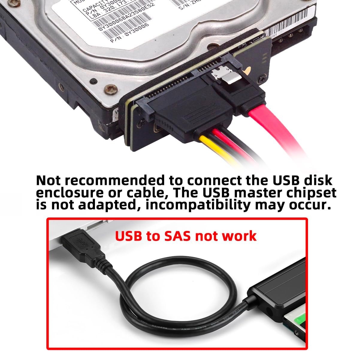 CY SFF-8482 SAS 29-pins naar 7+15 22-pins SATA-hardeschijf-RAID-adapter met SAS-controllerchipset en voedingspoort