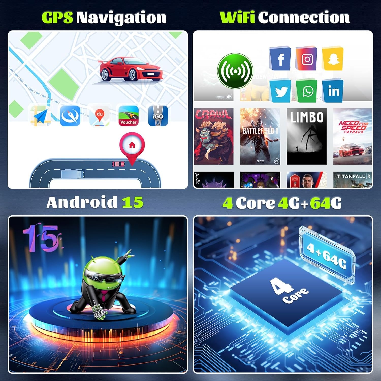 4G+64G GOHHDL Android 15 autoradio voor Opel Corsa E 2015-2019/Opel Adam 2013-2016 met Navi Carplay Android Auto, 9 inch 2Din autoradio met GPS WiFi Bluetooth FM/RDS radio SWC achteruitrijcamera & MIC