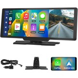 Podofo 10,26 inch draagbare autoradio met draadloos A-pple Carplay Android autorecorder scherm, 7-32V touchscreen met stemassistent/Bluetooth/FM zender/AUX/TF kaart
