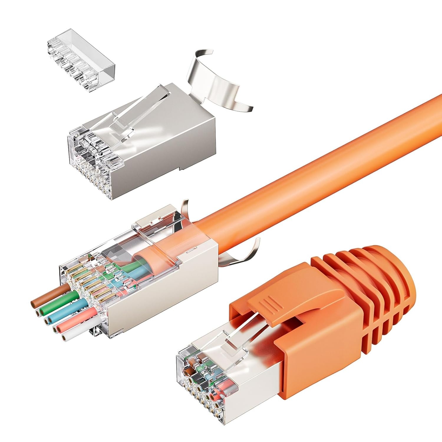 FGB 10 Gbps RJ45-stekker CAT 7 CAT 6A, 10 stuks netstekker, doorvoer en afgeschermd, 50μ verguld, Lan-stekker voor AWG23 POE installatiekabel