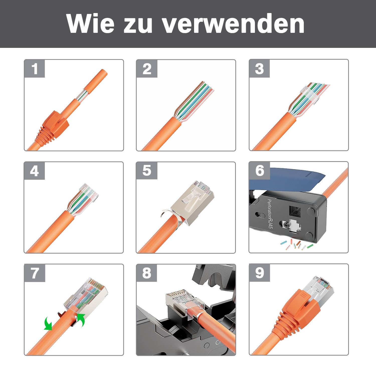FGB 10 Gbps RJ45-stekker CAT 7 CAT 6A, 10 stuks netstekker, doorvoer en afgeschermd, 50μ verguld, Lan-stekker voor AWG23 POE installatiekabel