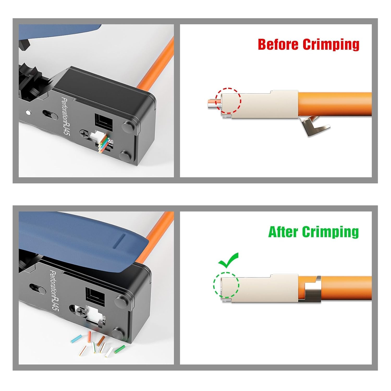 FGB 10 Gbps RJ45-stekker CAT 7 CAT 6A, 10 stuks netstekker, doorvoer en afgeschermd, 50μ verguld, Lan-stekker voor AWG23 POE installatiekabel