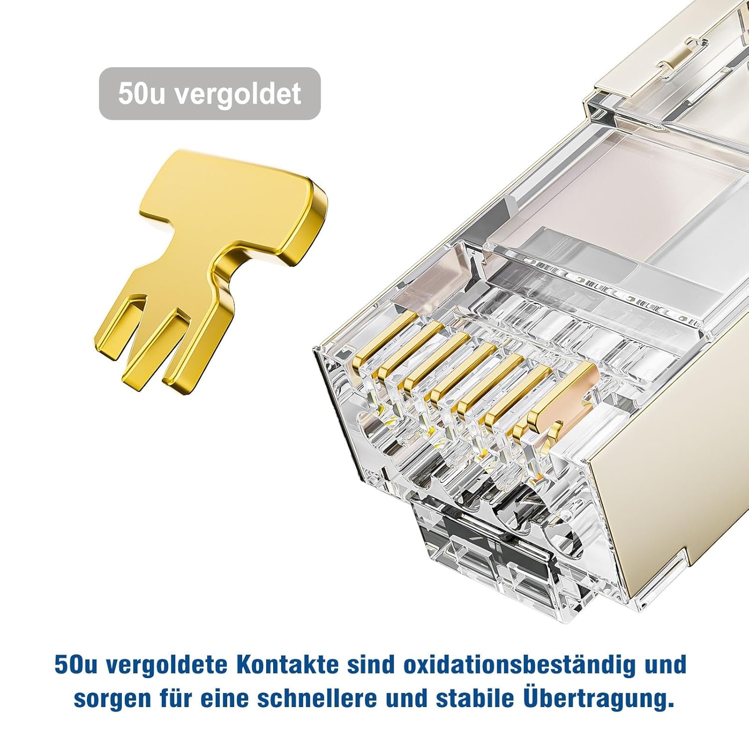 FGB 10 Gbps RJ45-stekker CAT 7 CAT 6A, 10 stuks netstekker, doorvoer en afgeschermd, 50μ verguld, Lan-stekker voor AWG23 POE installatiekabel