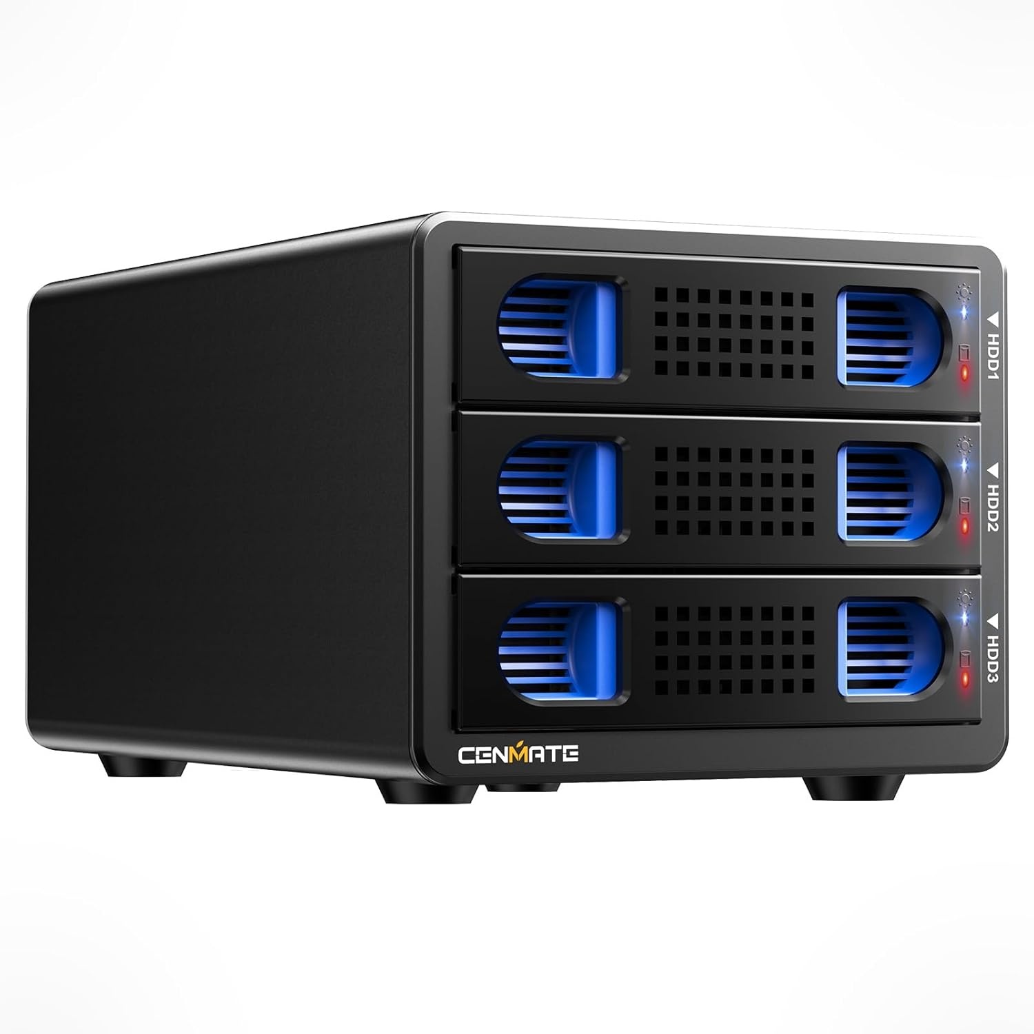 Harde Schijf Behuizing, Cenmate 3 bay Aluminium HDD Behuizing met Ventilator voor 2,5 inch / 3,5 inch SATA HDD/SSD met USB 3.2 Gen 2 10Gbps type C/A kabel, Kunststof Tablet Zonder Gereedschap, DAT