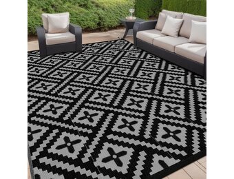 Geometrie plastic stro buitentapijt, vlekbestendig, uv-bestendig, omkeerbaar terrastapijt, waterdicht, groot campingtapijt voor binnen, buiten voor camper, veranda, achtertuin terras,