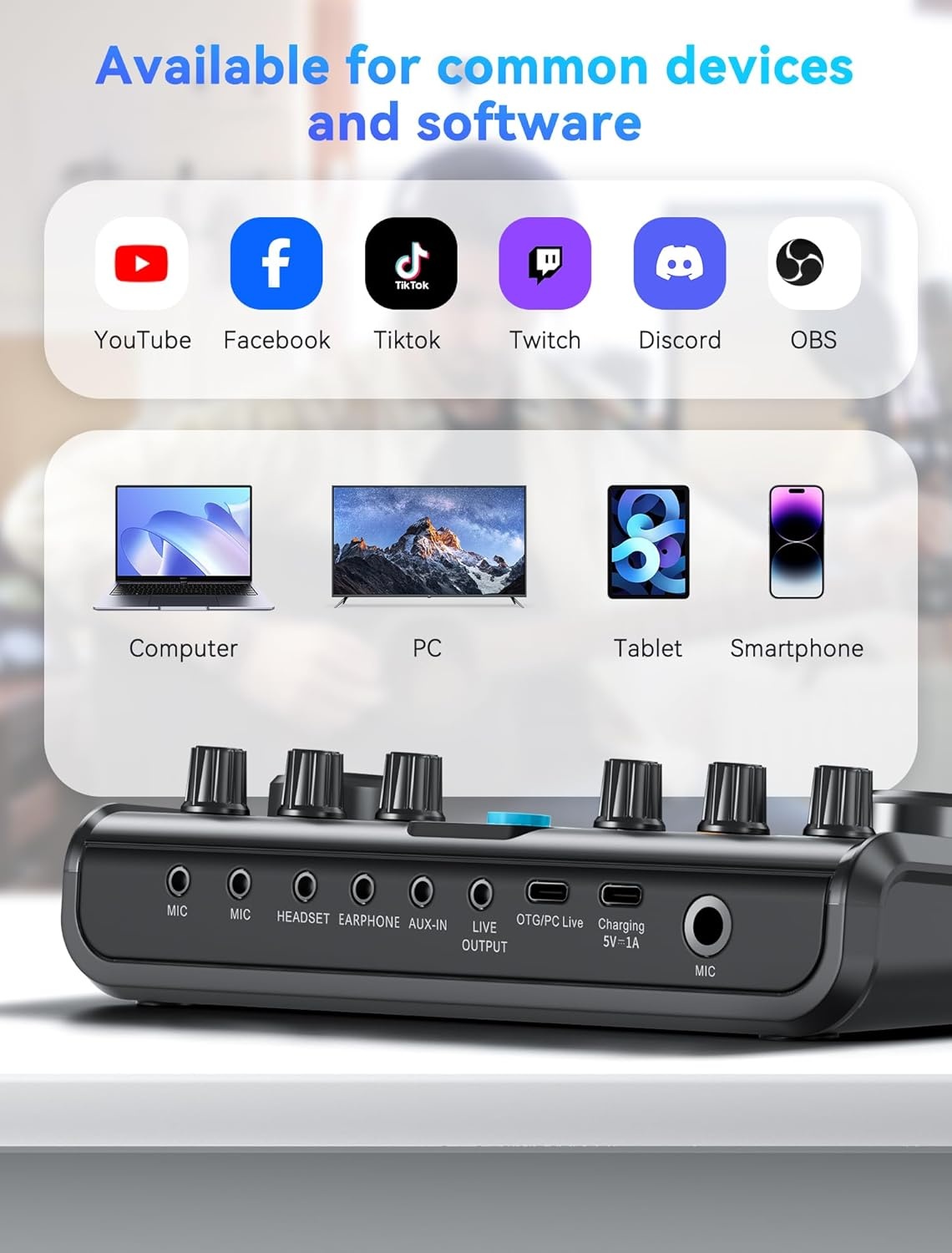 SINWE Podcast Starterspakket met Studio Condensatormicrofoon en Audio-interface voor Smartphone & PC