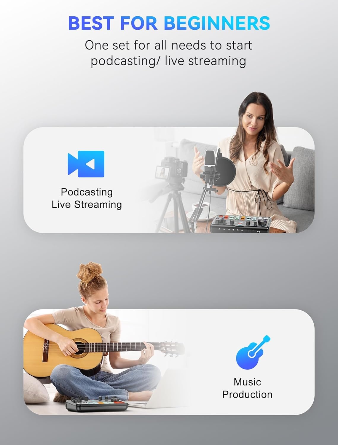 SINWE Podcast Starterspakket met Studio Condensatormicrofoon en Audio-interface voor Smartphone & PC