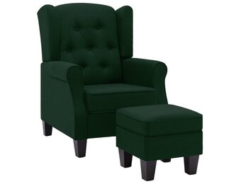 vidaXL Fauteuil met voetenbankje stof donkergroen