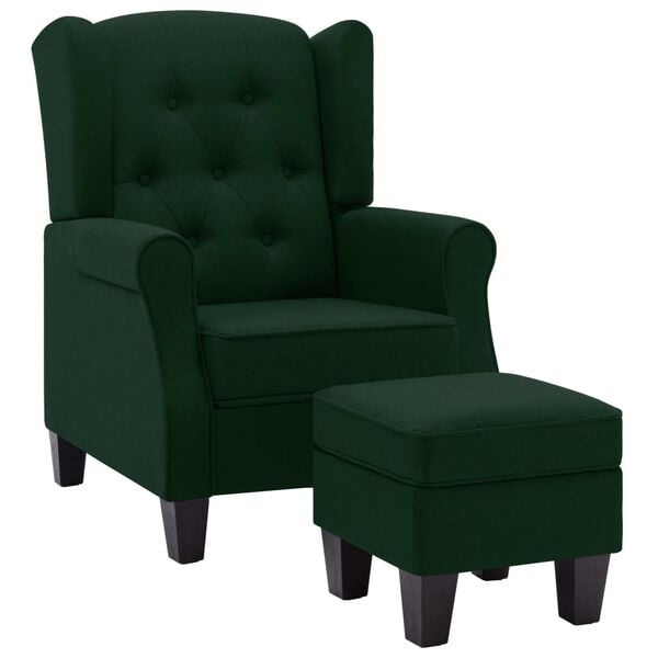 vidaXL Fauteuil met voetenbankje stof donkergroen