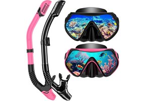 Snorkelset Volwassenen - Gehard Glas & Anti-Condens - Zwart/Roze (45% Korting)