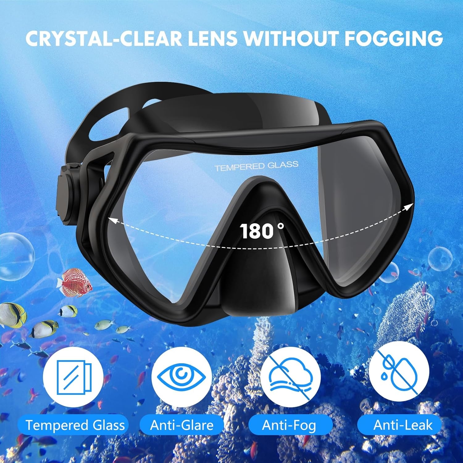 Snorkelset voor volwassenen, duikbril met snorkelbril en droge snorkel, snorkelmasker, duikbril van gehard glas, duikbril met snorkel, zwart en roze