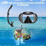 Snorkelset voor volwassenen, duikbril met snorkelbril en droge snorkel, snorkelmasker, duikbril van gehard glas, duikbril met snorkel, zwart en roze