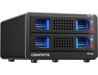 CENMATE Aluminium Dual Bay Harde Schijf RAID-behuizing met koelventilator voor 2,5"/3,5" SATA HDD/SSD met USB A/C 3.0, gereedschapsvrije HDD-behuizing, 4 RAID-modus