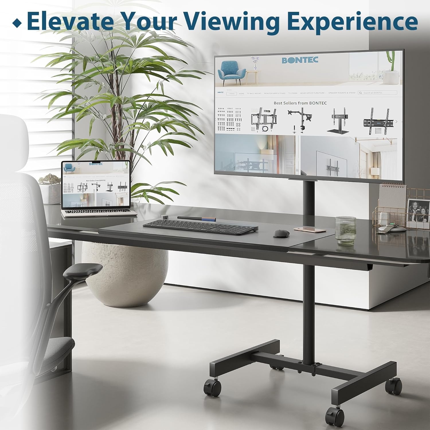 BONTEC Mobiele TV Standaard voor 13-42 Inch TV's, Verstelbare TV-Kar met Wielen, Max. VESA 200x200mm, tot 20kg, voor Thuis en Kantoor