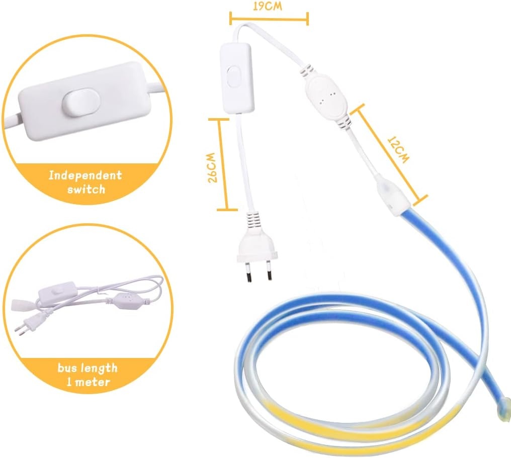 5M COB LED Strip met Schakelaar 220V 3000K Warm wit IP67 Waterdichte Strips Licht 280leds/m 15 Watt/m(Warm wit, 5)