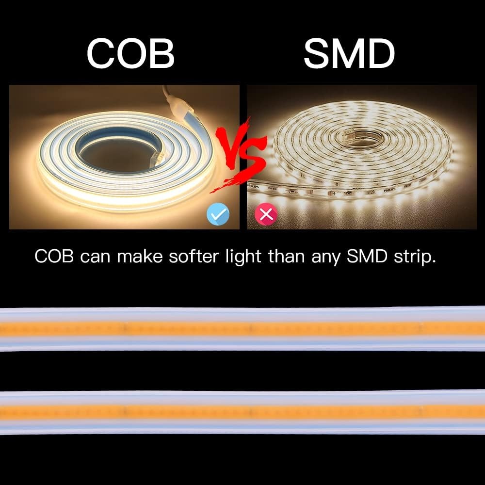 5M COB LED Strip met Schakelaar 220V 3000K Warm wit IP67 Waterdichte Strips Licht 280leds/m 15 Watt/m(Warm wit, 5)