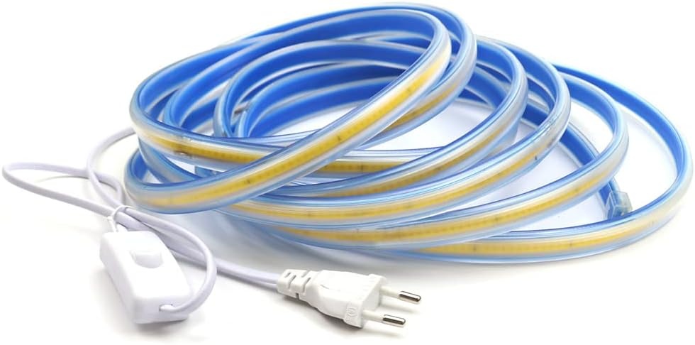 5M COB LED Strip met Schakelaar 220V 3000K Warm wit IP67 Waterdichte Strips Licht 280leds/m 15 Watt/m(Warm wit, 5)