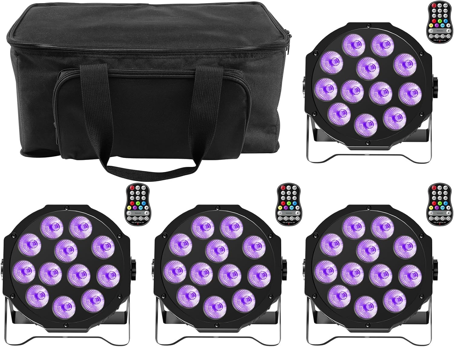 PCS RGBW Accu podiumlicht met tas, 12 LED oplaadbare par licht met functie timer en 7 verlichtingsmodi, 8 CH batterij spotlight outdoor voor bruiloft bar DJ Show disco - Maat 4PCS +Bag