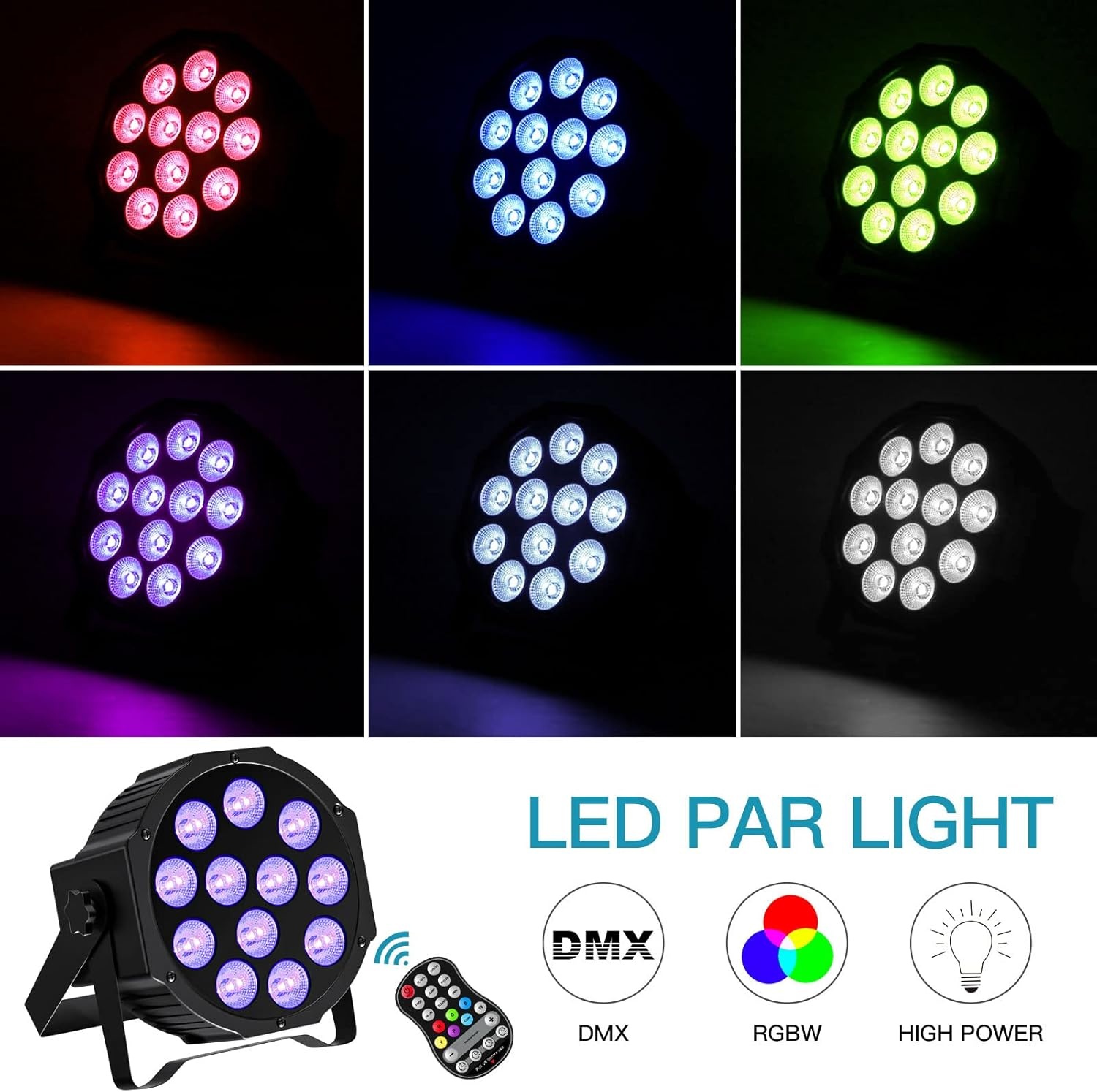PCS RGBW Accu podiumlicht met tas, 12 LED oplaadbare par licht met functie timer en 7 verlichtingsmodi, 8 CH batterij spotlight outdoor voor bruiloft bar DJ Show disco - Maat 4PCS +Bag