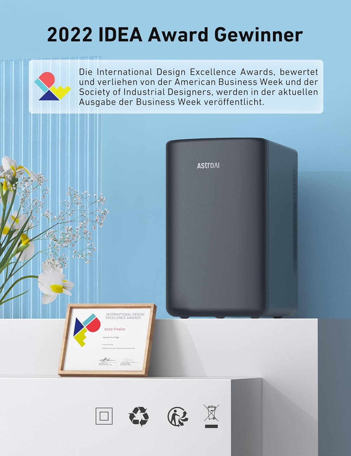 AstroAI Mini-koelkast, 6 l, draagbaar, met koelchip, 2,58 kg, 220-240 V
