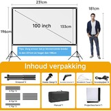 VISULAPEX projectiescherm met statief, draagbaar projectiescherm 100 inch, 16:9, 4K HD opvouwbaar scherm voor projector met draagtas voor binnen en buiten, thuisbioscoop, tuinbioscoop (100") - Maat 100"