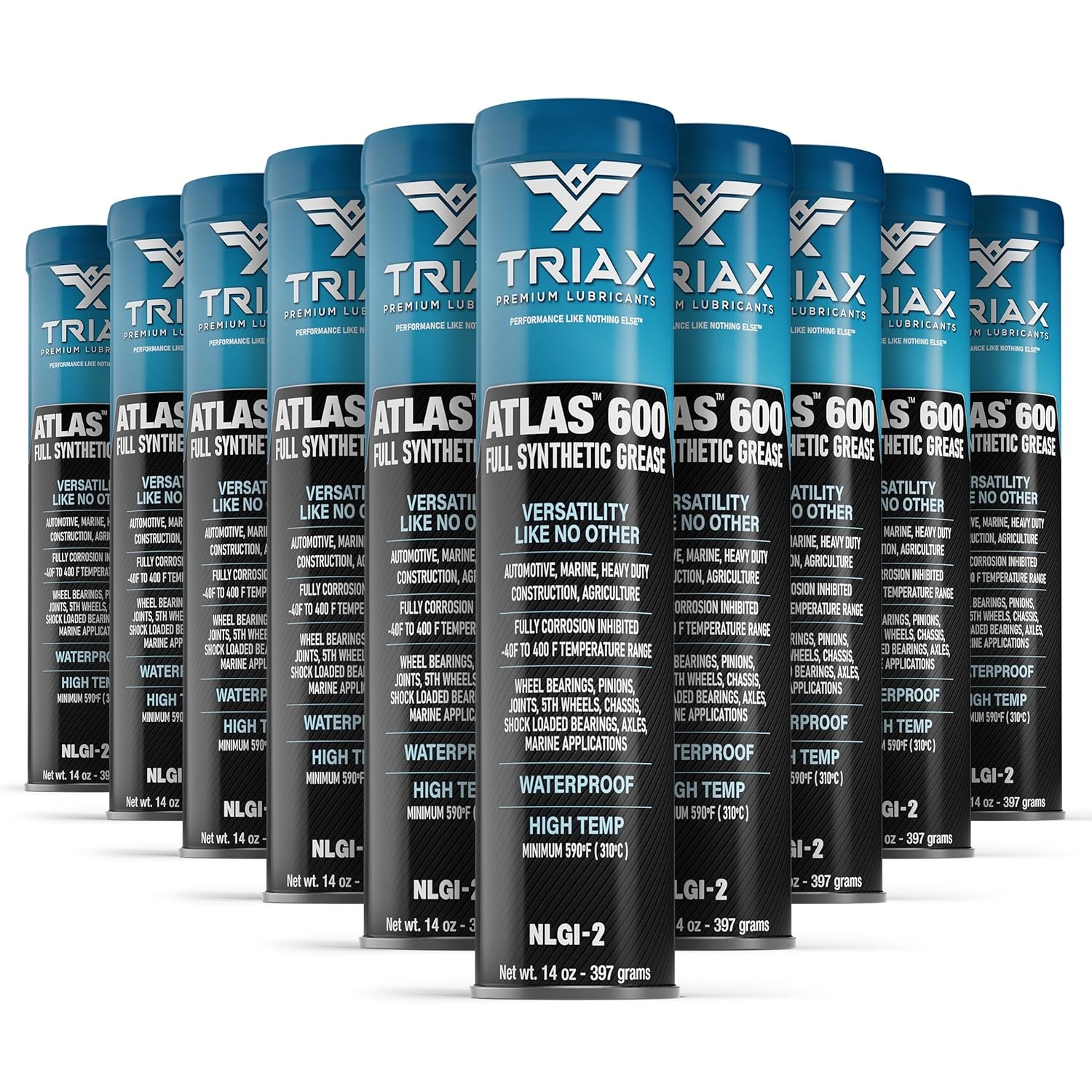 TRIAX Atlas 600 Blauw Volledig synthetisch vet, Hoge temperatuur -40°C tot + 232°C, NLGI-2, Lagers/wiellagers, Langdurig vet, Waterdicht/Marine, Hoge hechting, Hoogwaardig vet (10x400g patroon)