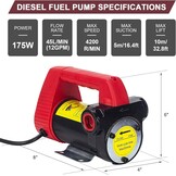 12V 175W Diesel Transfer Pomp, Elektrische Brandstof Transfer Pomp, Draagbare Olie Afzuigpomp met Overbelastingsbeveiliging, Zuig Transfer Pomp