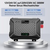 DATOUBOSS Universele dubbele spanningsomvormer, 12 V/24 V naar 230 V, 1500 W/3000 W, zuivere sinus 3000 W/6000 W piekvermogen, met intelligent detectiesysteem, lcd-display en 2 EU-stopcontact - Maat 12V1500W/24V3000W