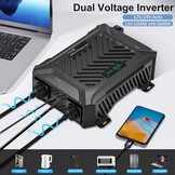 DATOUBOSS Universele dubbele spanningsomvormer, 12 V/24 V naar 230 V, 1500 W/3000 W, zuivere sinus 3000 W/6000 W piekvermogen, met intelligent detectiesysteem, lcd-display en 2 EU-stopcontact - Maat 12V1500W/24V3000W