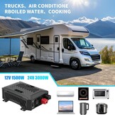 DATOUBOSS Universele dubbele spanningsomvormer, 12 V/24 V naar 230 V, 1500 W/3000 W, zuivere sinus 3000 W/6000 W piekvermogen, met intelligent detectiesysteem, lcd-display en 2 EU-stopcontact - Maat 12V1500W/24V3000W