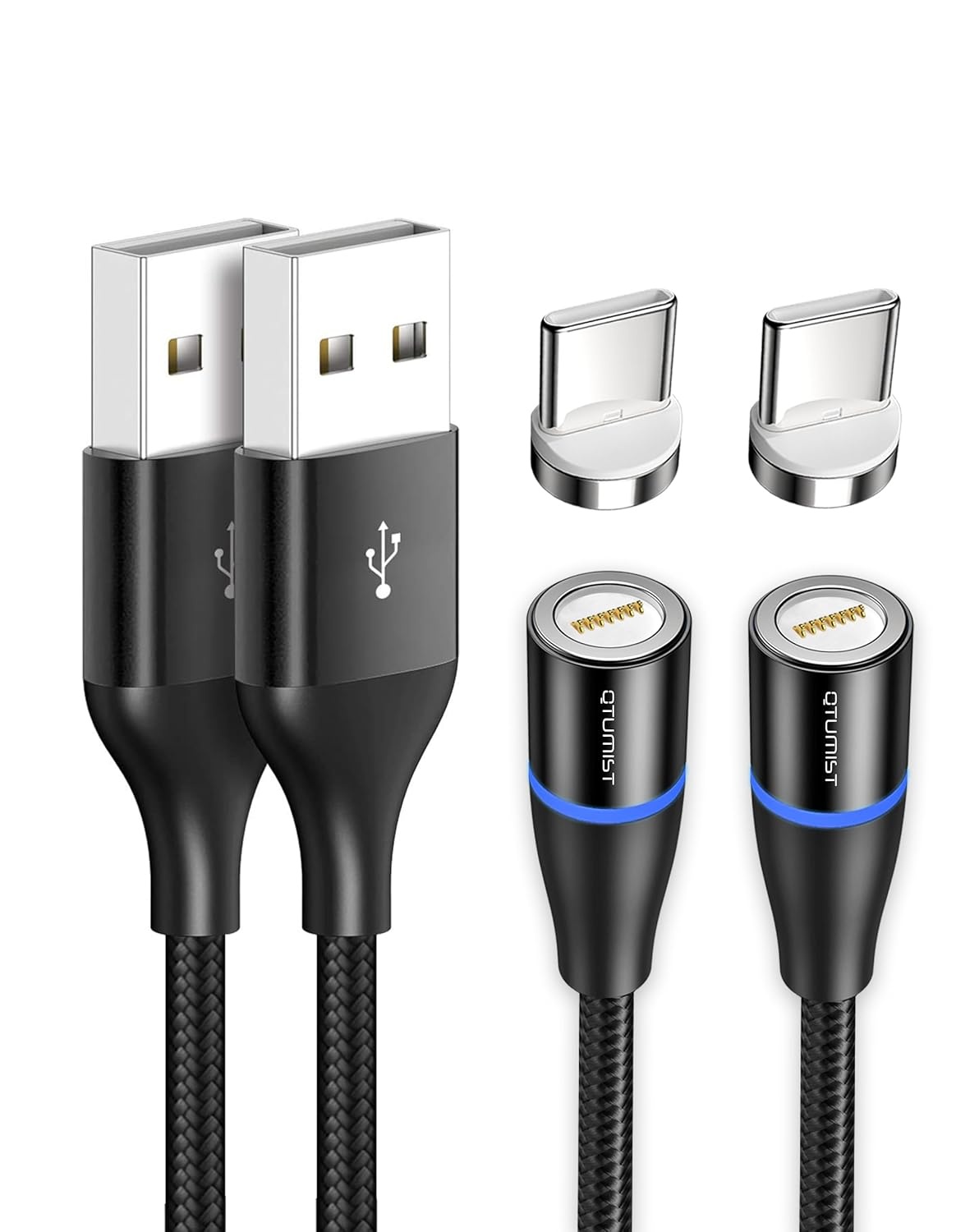 Magnetische USB C Kabel Zwart 2x2m | 72% Korting | 18W QC 3.0 Snelladen