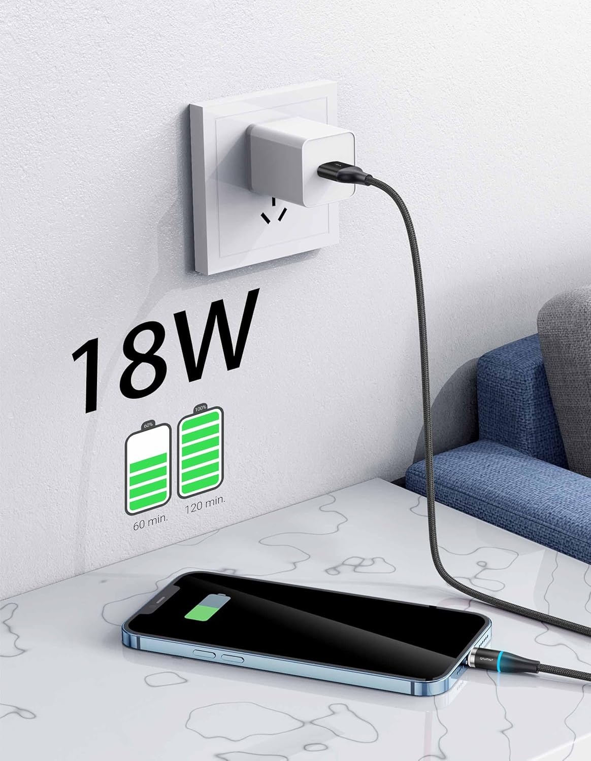 Magnetische USB C Kabel Zwart 2x2m | 72% Korting | 18W QC 3.0 Snelladen