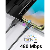 Magnetische USB C Kabel Zwart 2x2m | 72% Korting | 18W QC 3.0 Snelladen
