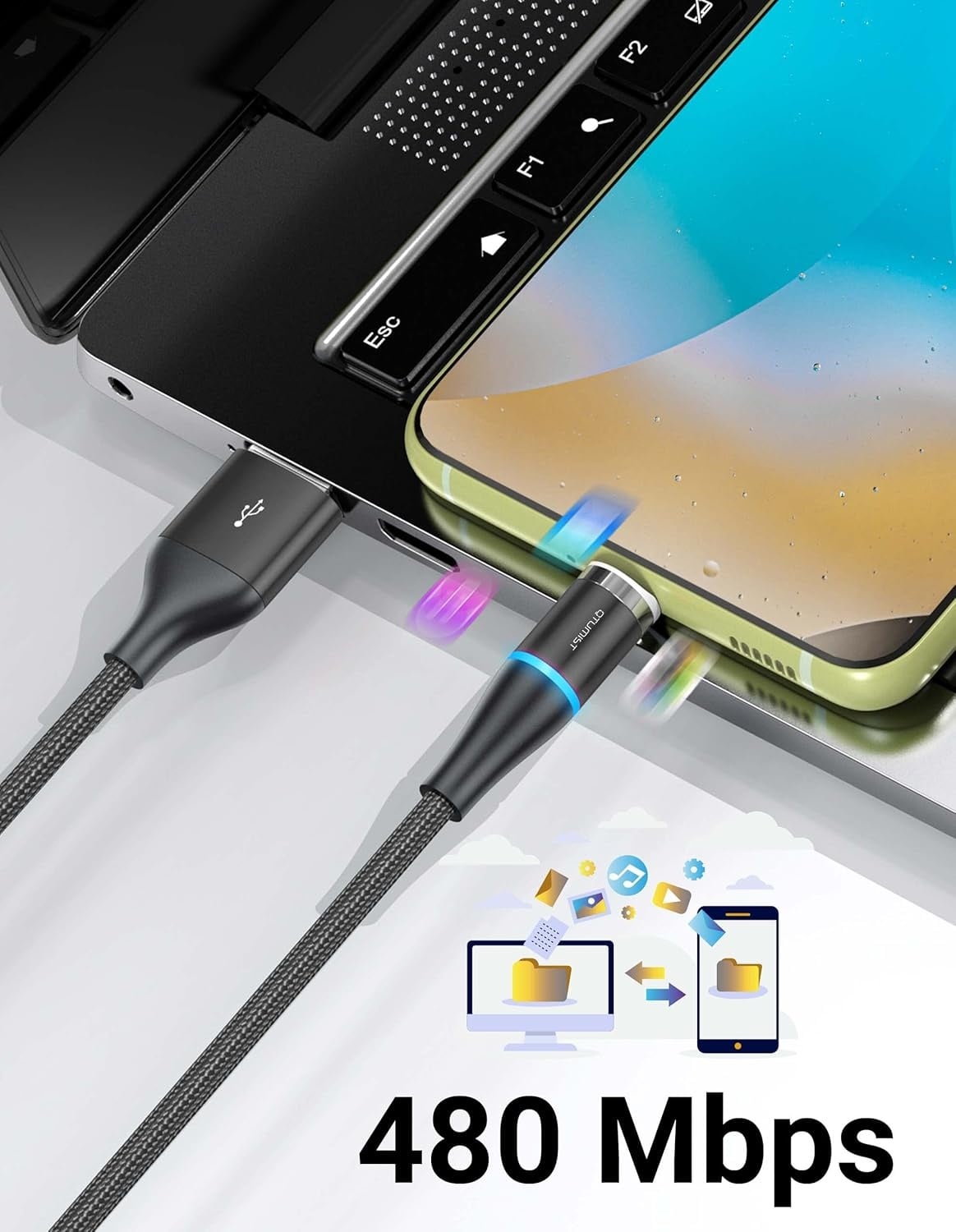 Magnetische USB C Kabel Zwart 2x2m | 72% Korting | 18W QC 3.0 Snelladen