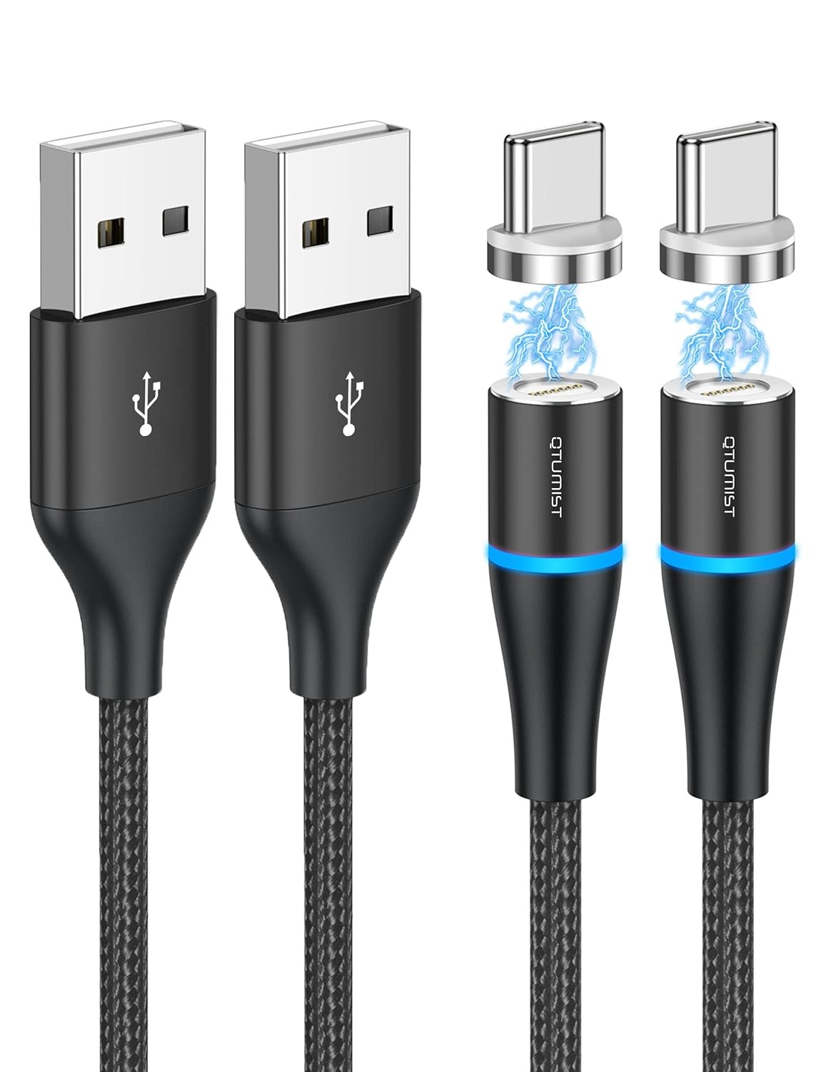 Magnetische USB C Kabel Zwart 2x2m | 72% Korting | 18W QC 3.0 Snelladen