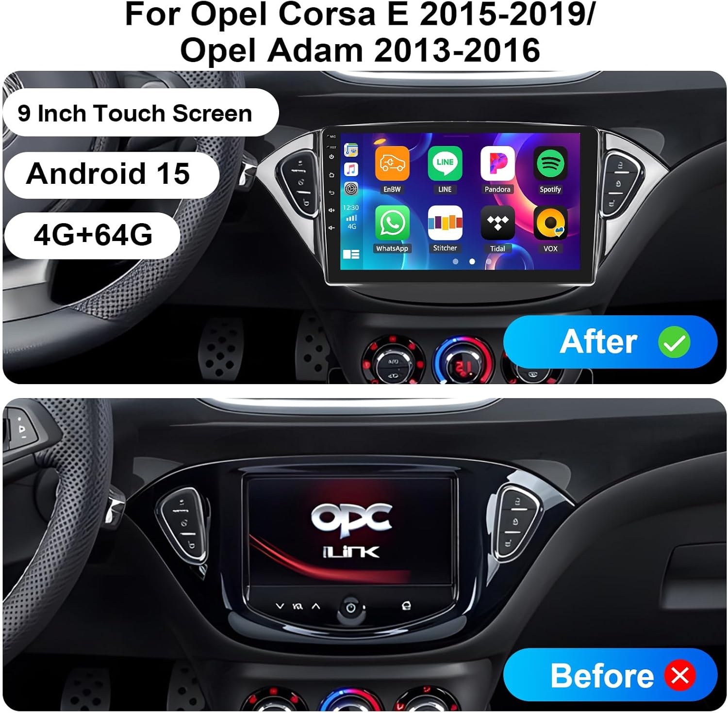 Android Autoradio 9" voor Opel Corsa E/Adam - Carplay, Android Auto, GPS (-59%)